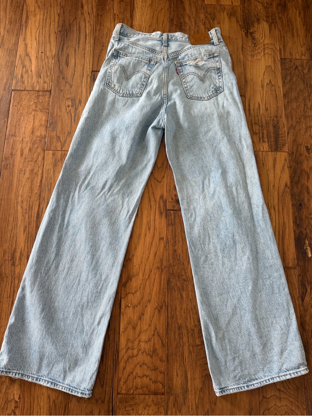Levi's Ribcage Light Blue Ripped Wide Leg Jeans - Picture 4 of 5